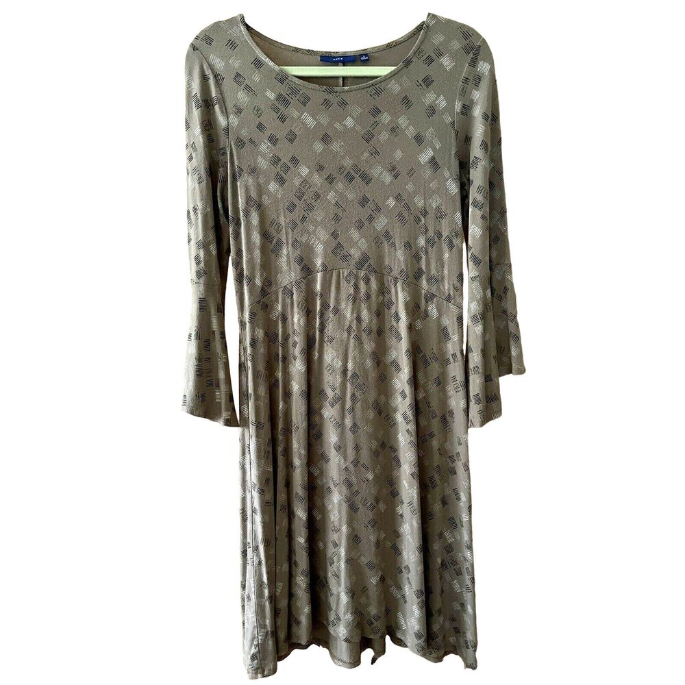 Apt 9 Geometric Print Bell Sleeve Rayon Knit Dress Light Brown S
